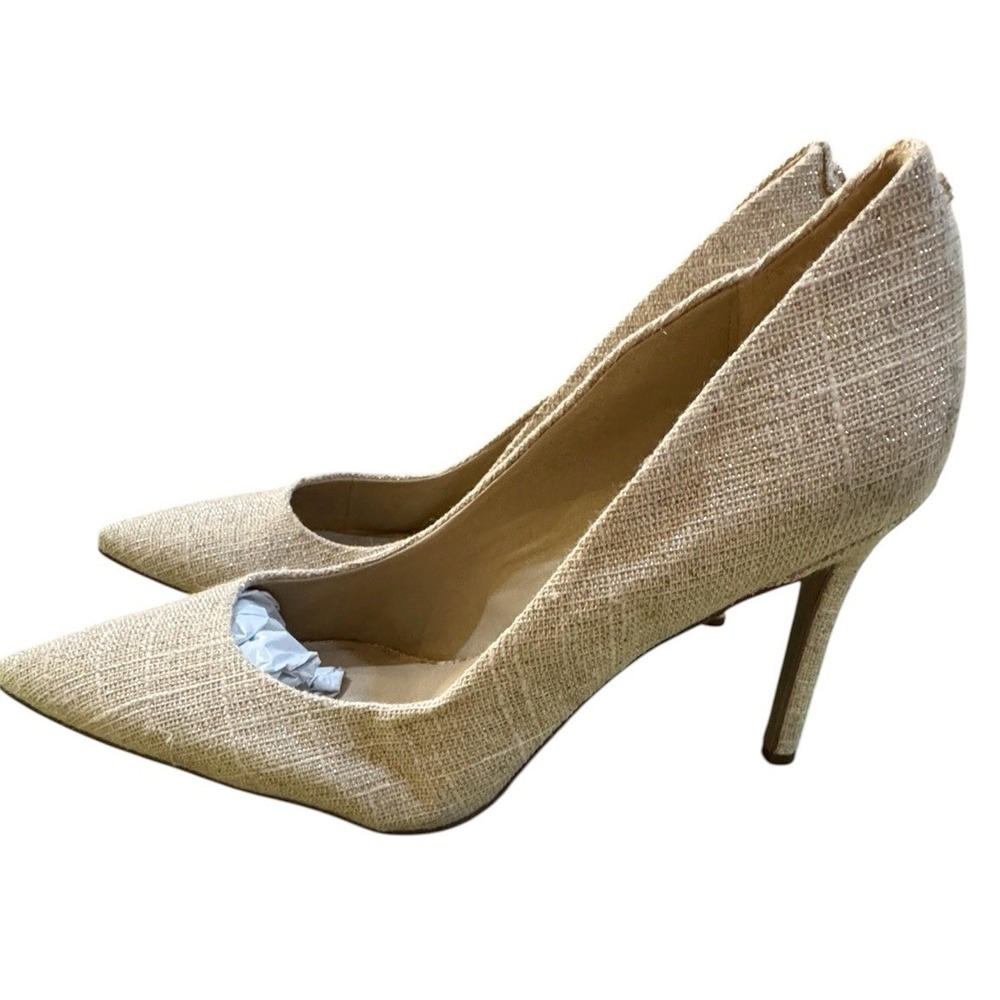 Sam Edelman Hazel Pointed Toe Heel Pumps Tan Silver Tweed Fabric Size 8